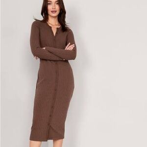 Fitted Rib Knit Button Up Dress